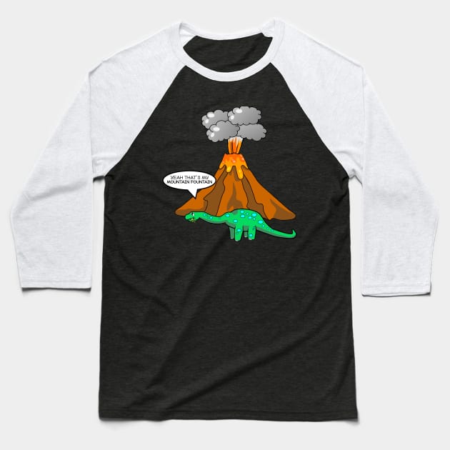 Dinosaur Volcano - Funny Dinosaur Baseball T-Shirt by Ashley-Bee